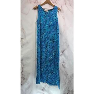 Vintage Hawaiian Dress Women Medium Blue Purple Midi Maxi Floral Tank 90s